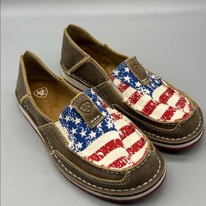 Ariat Cruiser Brown Leather Slip-on Distressed Flag Size 6